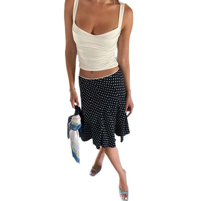 Summer Fashion INS New French Style Mid-Length Printed Polka Dot Bodycon Mermaid Skirt B5 g5