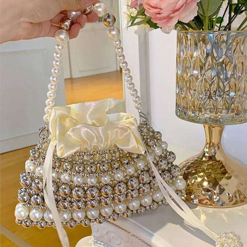Designer Bags Women Handmade Bead Bag Pearl Bucket Bag Handbag Beaded Evening Clutch Bags Purse And Handbags High Quality Wedding Party Luxury Bag