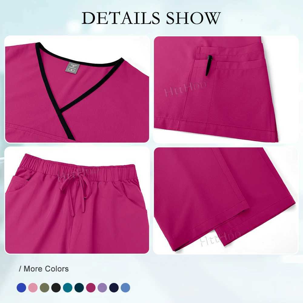 Nurse Uniform Medical Beauty SPA Uniform Dental Scrub Nursing Healthcare Scrubs Set Women Surgical Gown Top+pants Suit Wholesale Z250718