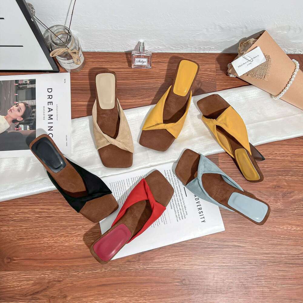 Designer 2025 New High Sandals for Women Summer Outdoor Wear High-end Sense One-strap Elegant Square Toe Wedge Heel Women's Shoes