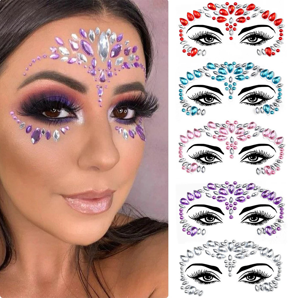 3D Face Tattoo Stickers For Festival Glitter Makeup Jewelry Sticker On Crystals Gems Jewels Diamonds Decoration 250714