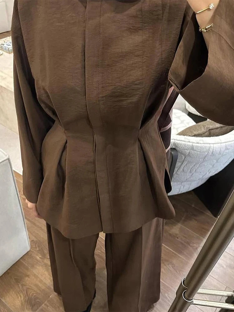 Casual Solid Pants Suits Women O Neck Slim Waist Long Sleeves Button Coats Loose Straight Trousers Female 2025 Summer Sets Lady 250715