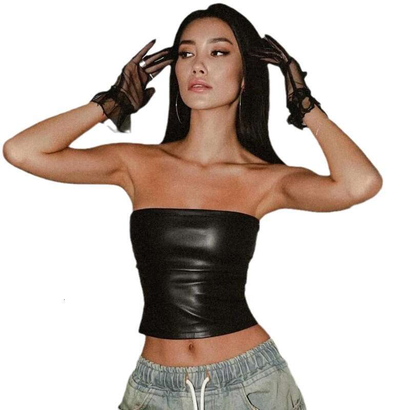 Autumn New Women's Fashion PU Leather Base Sexy Hot Girl Crop Top Vest B5