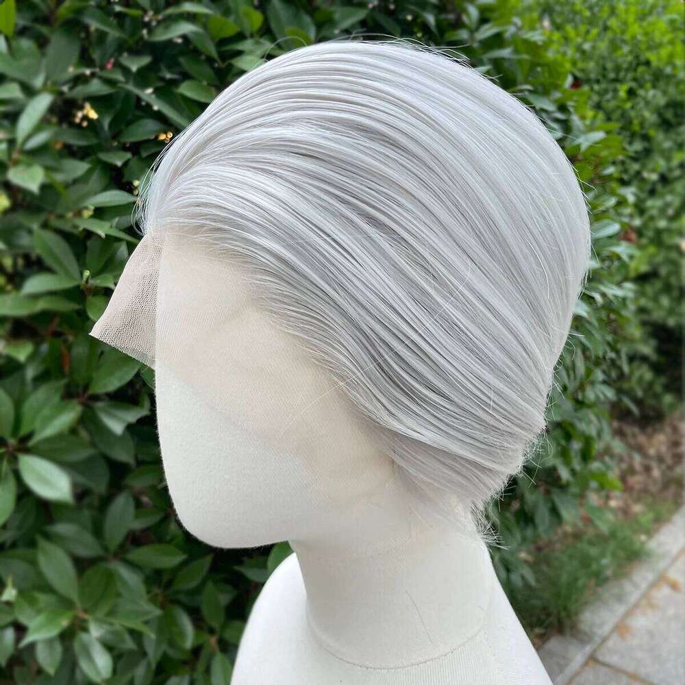 Sliver Gray Short Bob Cut Synthetic Women Cosplay For Men Light Grey Glueless 13X4 Lace Front Wigs