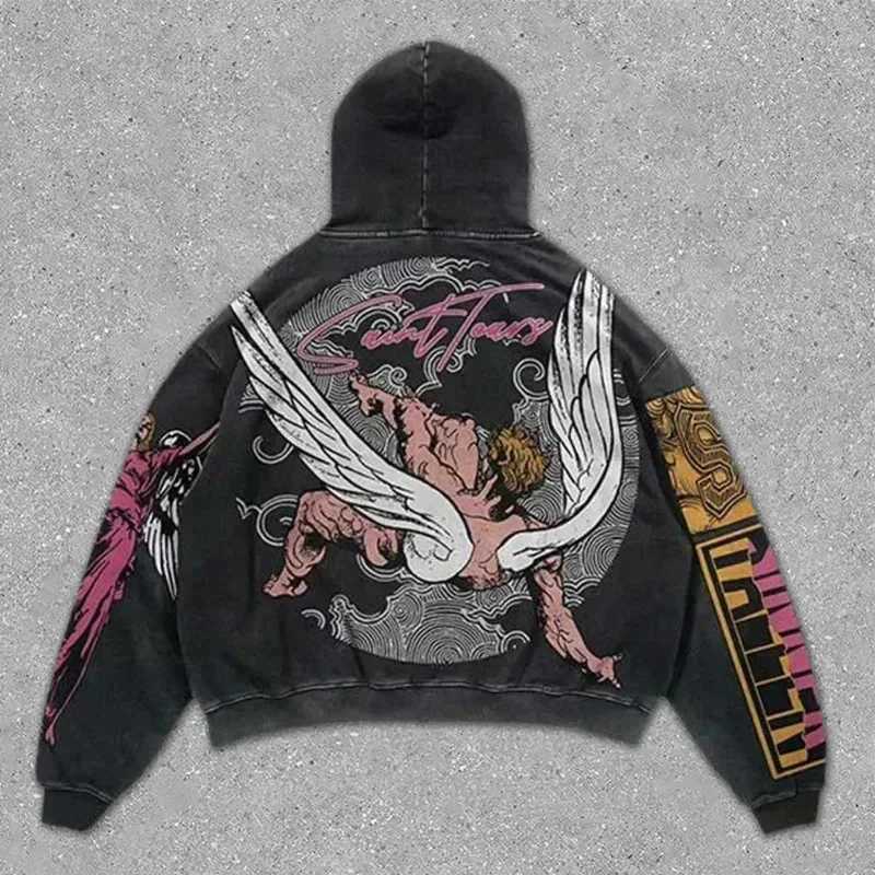 3D Printed Y2K Hoodies Punk Angel Eyes Men Autumn Winter America Retro Printed Trend Thin Fit Pullover Women Hoodie Couple New X250718