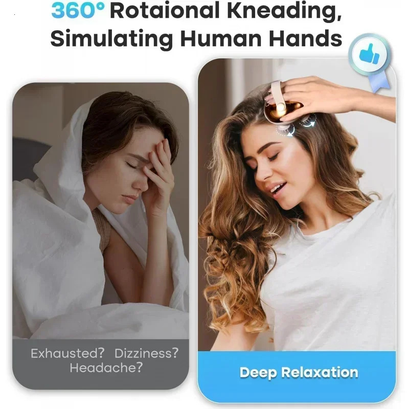 Scalp Massager Head Massager Scalp Stress Relax 5 in 1 Waterproof Handheld Kneading Hair Massage with 8 250716