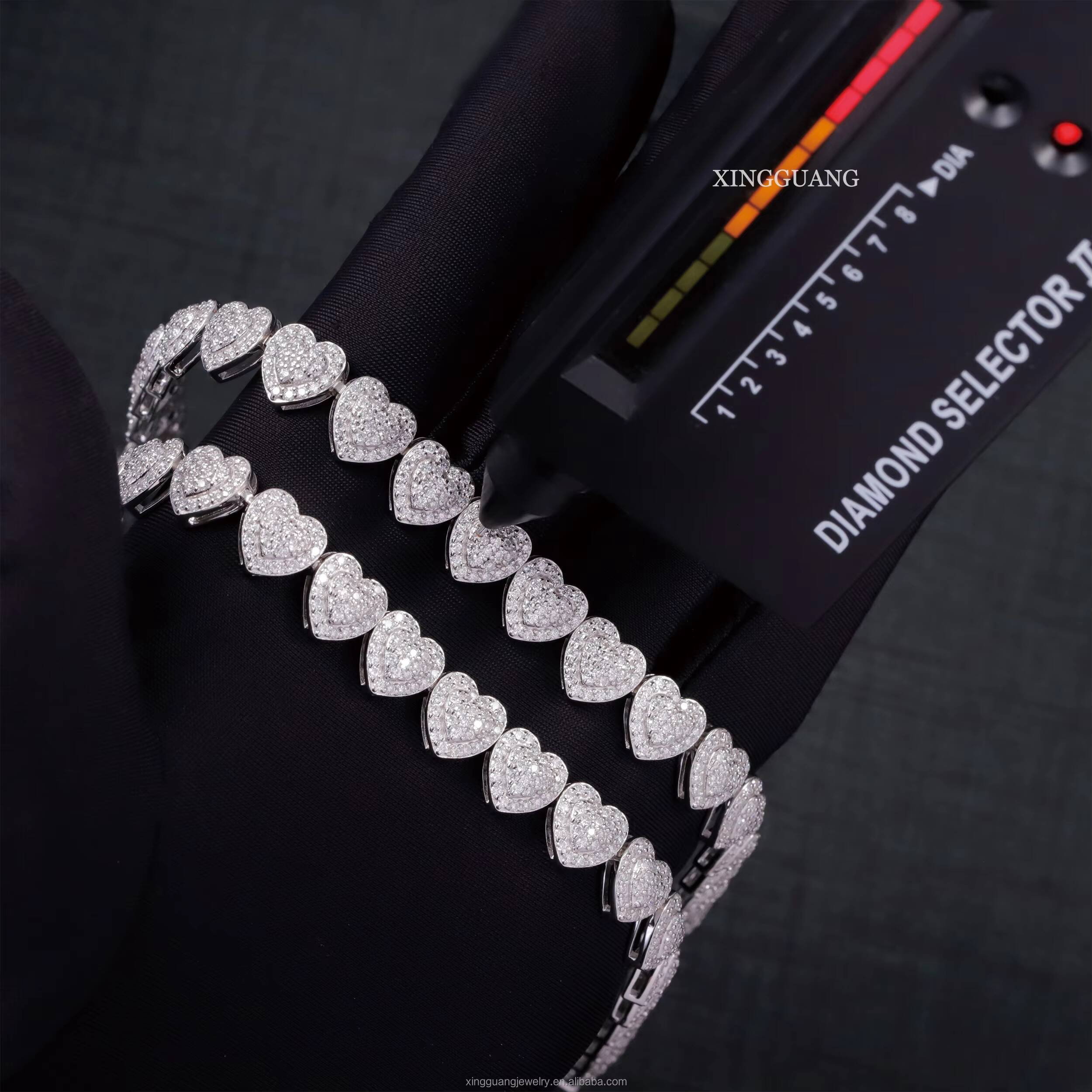 Heart Shape Moissanite Cuban Chain 10mm Wide S925 Silver Men Chain Hip Hop Necklace VVS Moissanite Cuban Link Chain