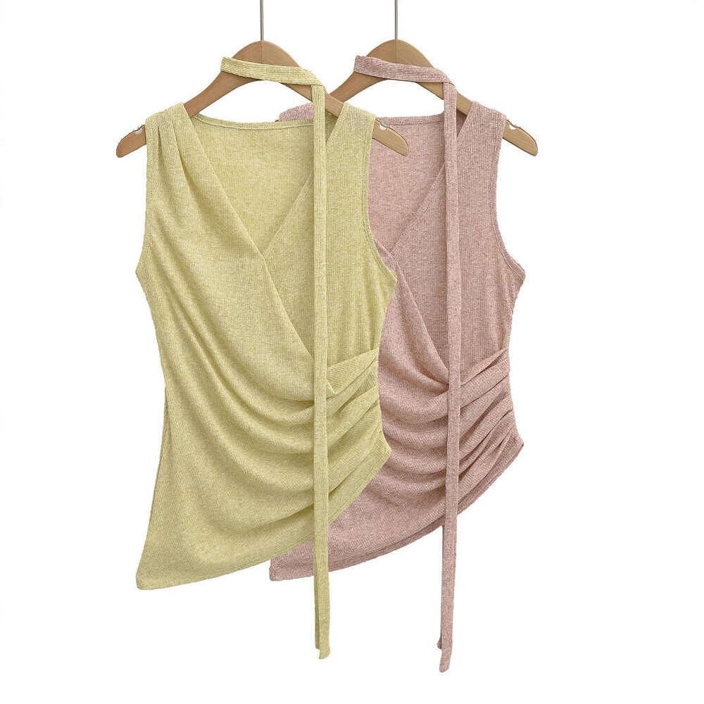 Asymmetric Pleated Halter Neck Sleeveless Tank For Women Summer New Style Outerwear Hot Girl Top B5