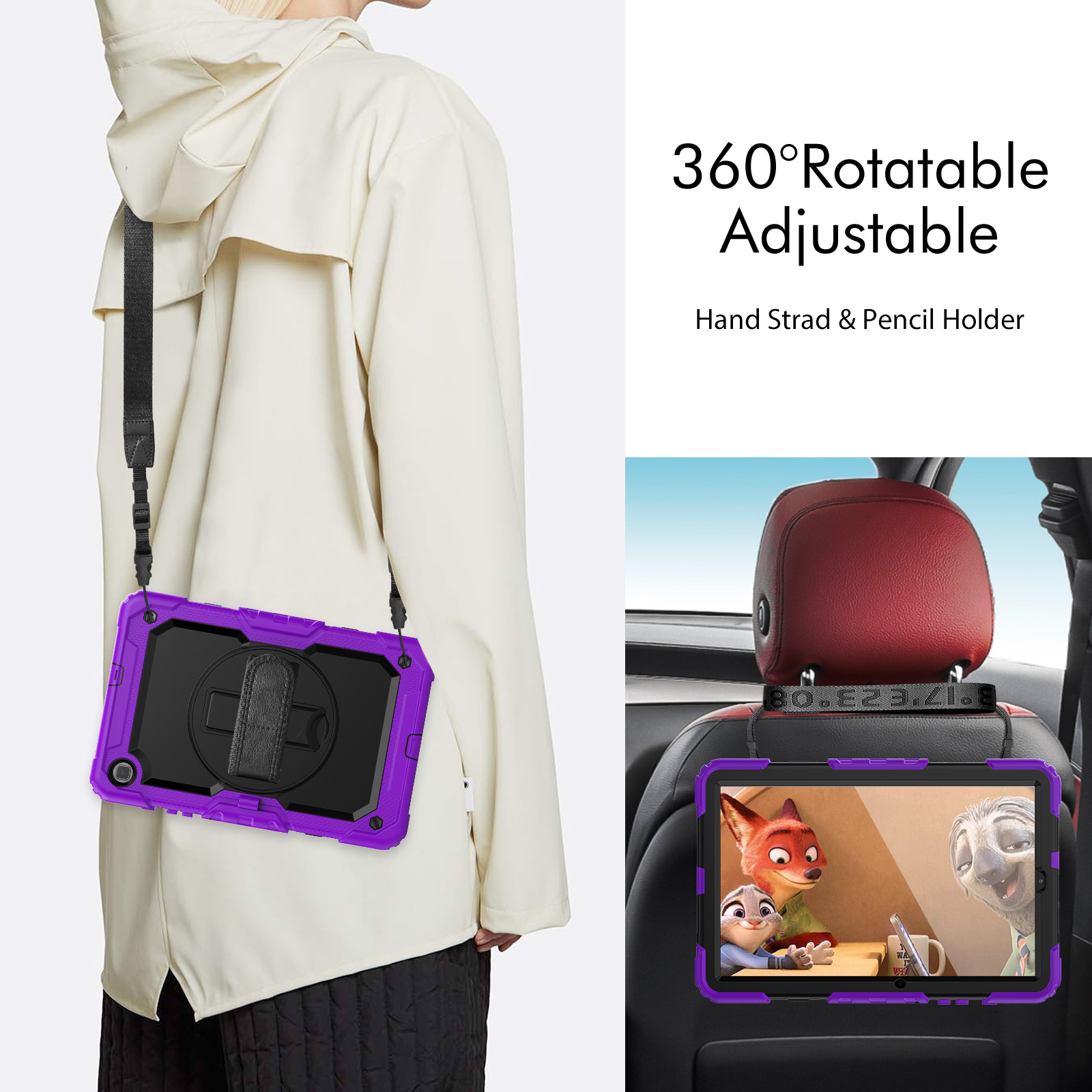 For Samsung Galaxy Tab S6 Lite 10.4 inch Case 360 Rotation Hand Strap Stand Armor Cover Durable Rugged Shockproof kids Safe Tablet Cases + Screen Prot