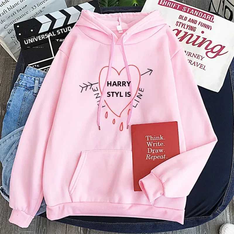 Happy Fine Line Print Treat People Kindness Fashionable Hooded Womens Sweatshirt Thick Style Other Collar Hooded XJ250717