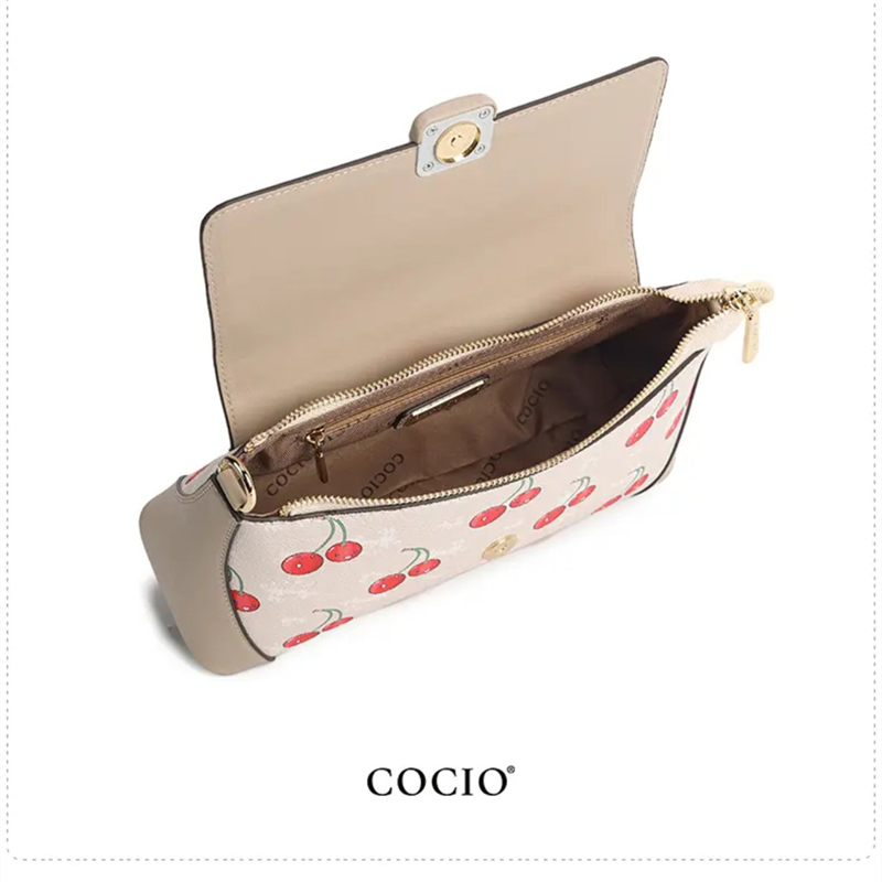 COCIO designer Womens Cherry Printed Shoulder Underarm Fashion Versatile Stick Bag free shipping