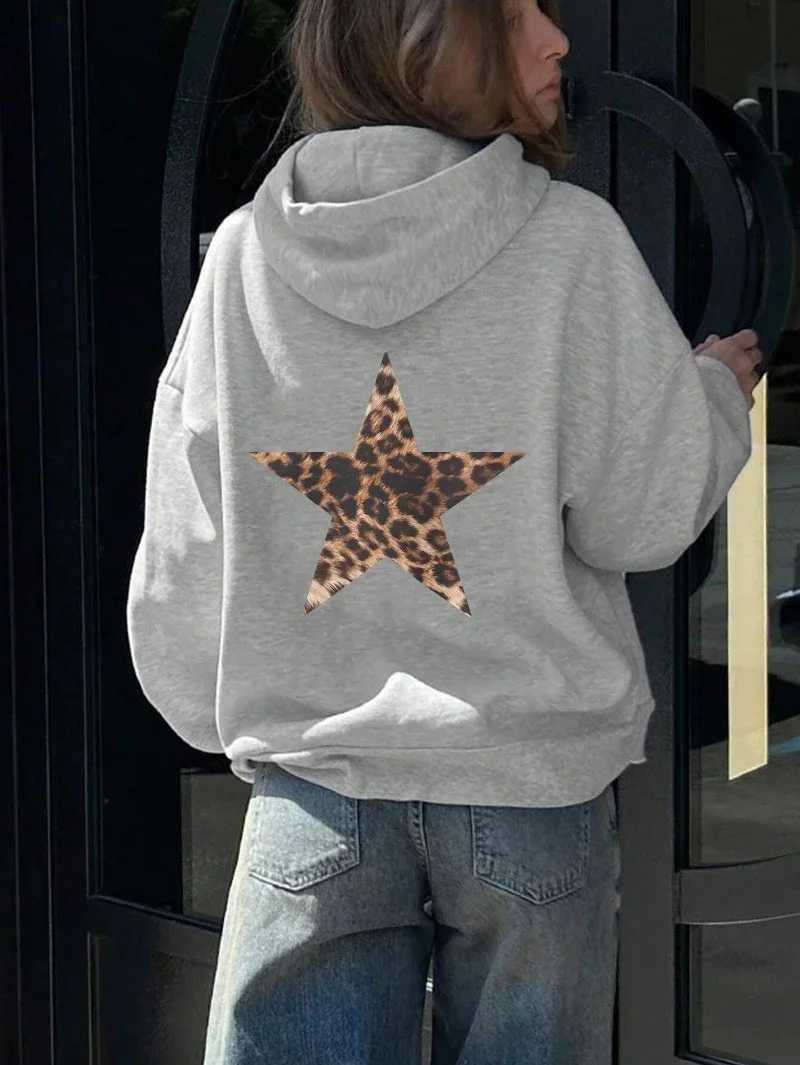 Casual Womens Hoodies Leopard Pentagram Pattern Printing Pullovers Loose Pocket Warm Face Sweatshirts Autumn Fe Clothing XJ250717