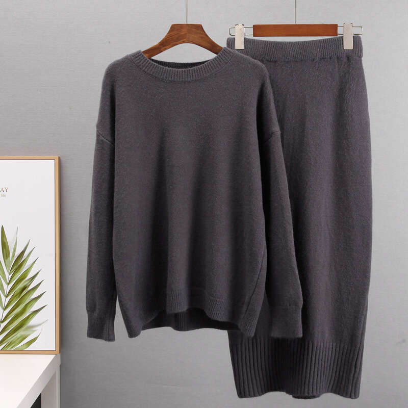 Women's Set Autumn Winter New Loose Cardigan With Belt High Waist Skirt Fashion Knitted Sweater B5