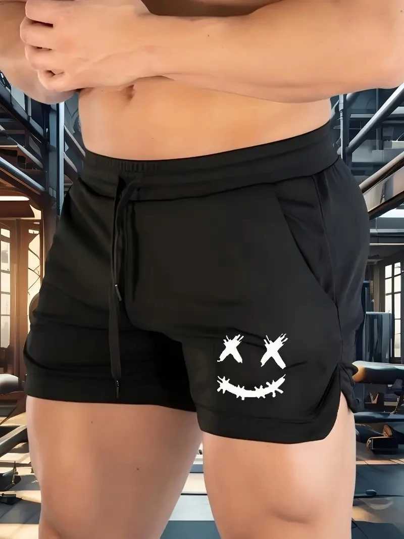 2025 New Mens Fast Drying Breathable Fitness Shorts Happy Printed Tight Running and Training Shorts Casual Shorts W250718