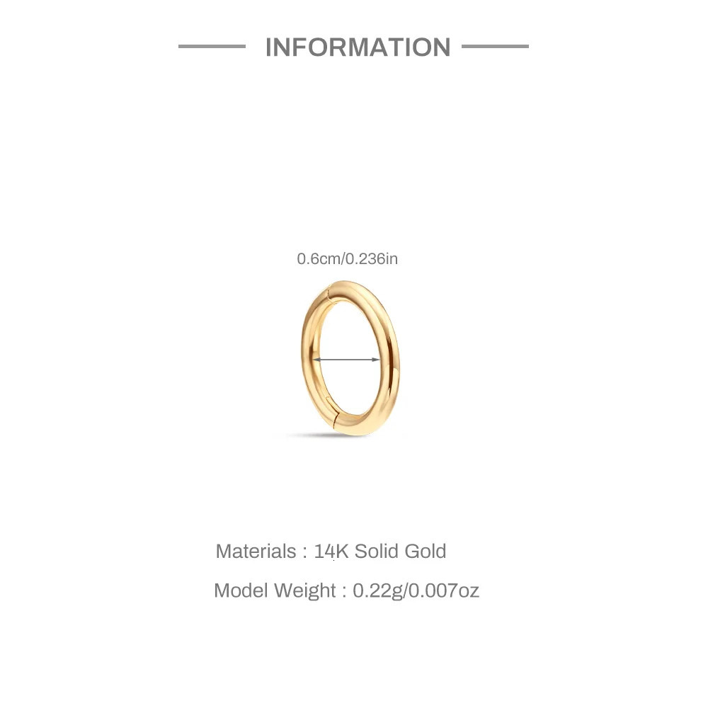 AIDE Single 1 Piece 14K Yellow Gold 6MM 8MM 10MM Hoop Earring for Women Simple Smooth Earring Exquisite Solid Gold Fine Jewelry 250716