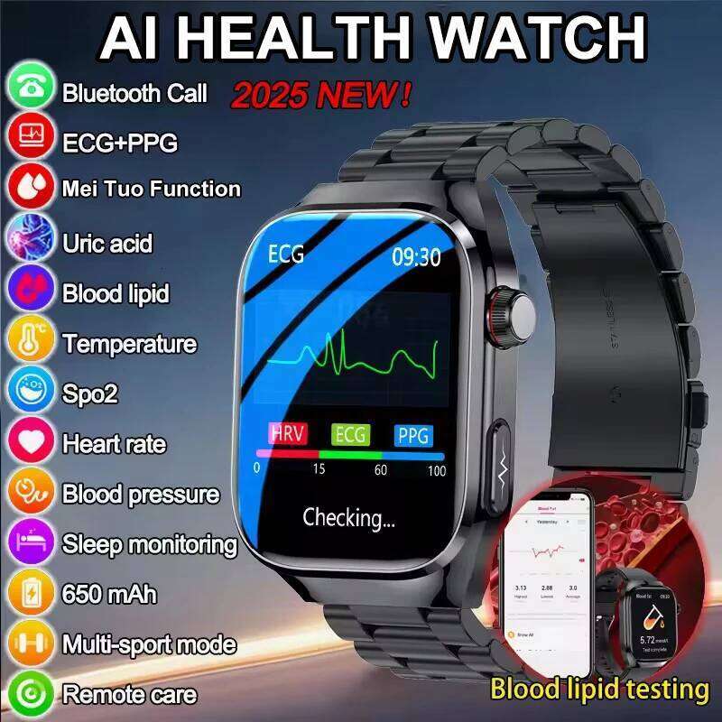 2025 New ECG+PPG Accurate Measure Heart Rate Smart Watch Men Blood Pressure Lipids Uric Acid Bluetooth Call Health Smartwatches free shipping
