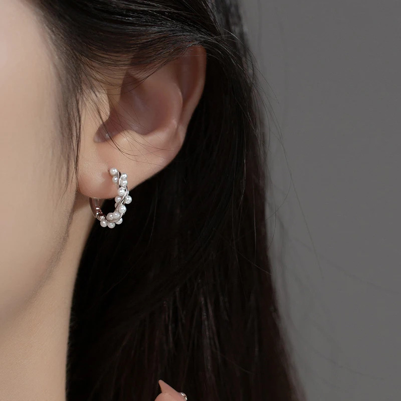 Moidan 925 Sterling Silver Charm Twine Pearl Hoop Earrings Trendy Gold Color Ear buckle For Women Wedding Fine Jewelry Gifts 250716