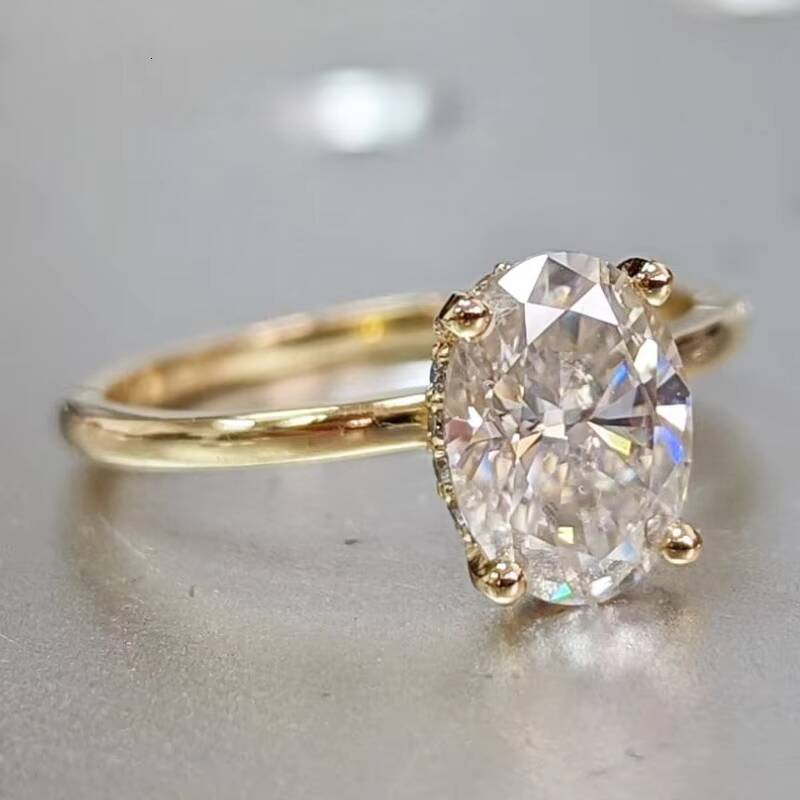 Gia Igi Certified Cvd HPHT Lab Grown Created Diamond 14k 18k Solid Gold Rings Engagement Ring For Women Hidden Halo Oval Cut