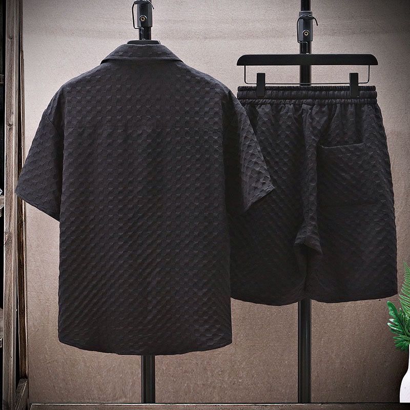 2025 Men's summer suit short sleeved T-shirt shorts sports suit loose casual suit handsome outfit