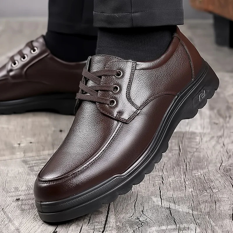 Cowhide Men Shoes Business Casual Leather Fashion Breathable British Lace Up Single Shoes 250717