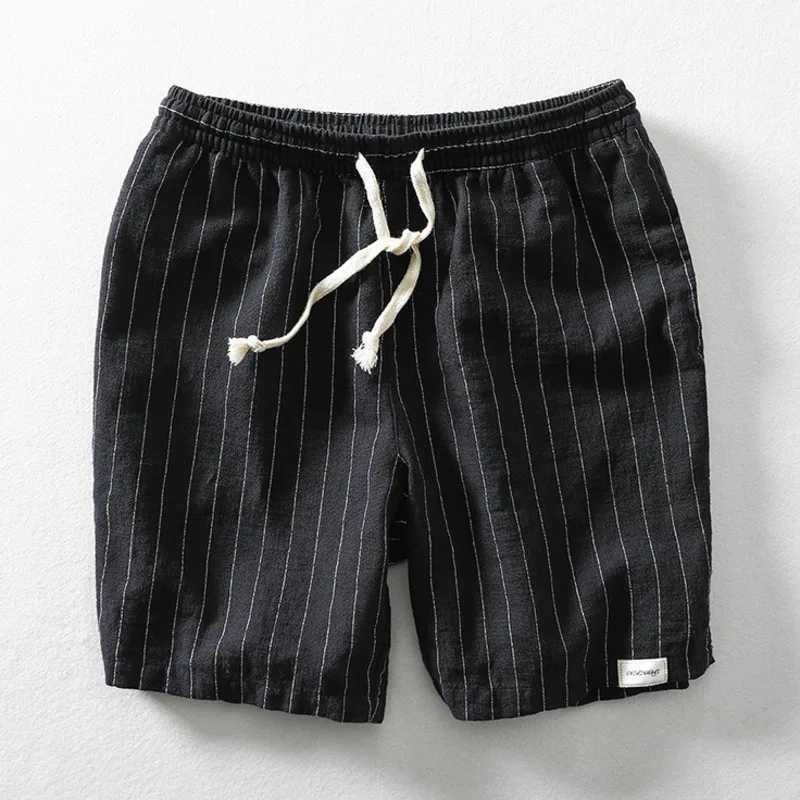 Summer Cotton Linen Shorts Pants Men Casual Solid Color Breathable Comfortable Striped Drawstring Man Holiday Beach Thin Shorts W250718