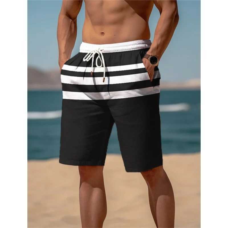 3D Printed Colorful Stripes Short Pants For Men Color Block Pattern Swim Trunks Casual Swimwear Beach Sports Surf Board Shorts W250718