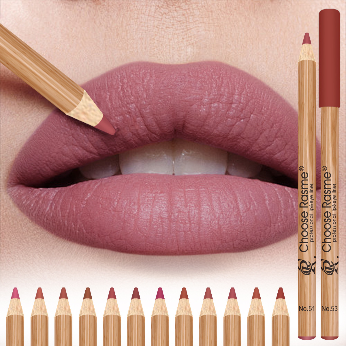 Choose Rasme 12PCS Matte Lip Liner Set - Waterproof Wooden Lip Pencils for Precise Lip Contouring, 12 Nude to Bold Shades Makeup Kit