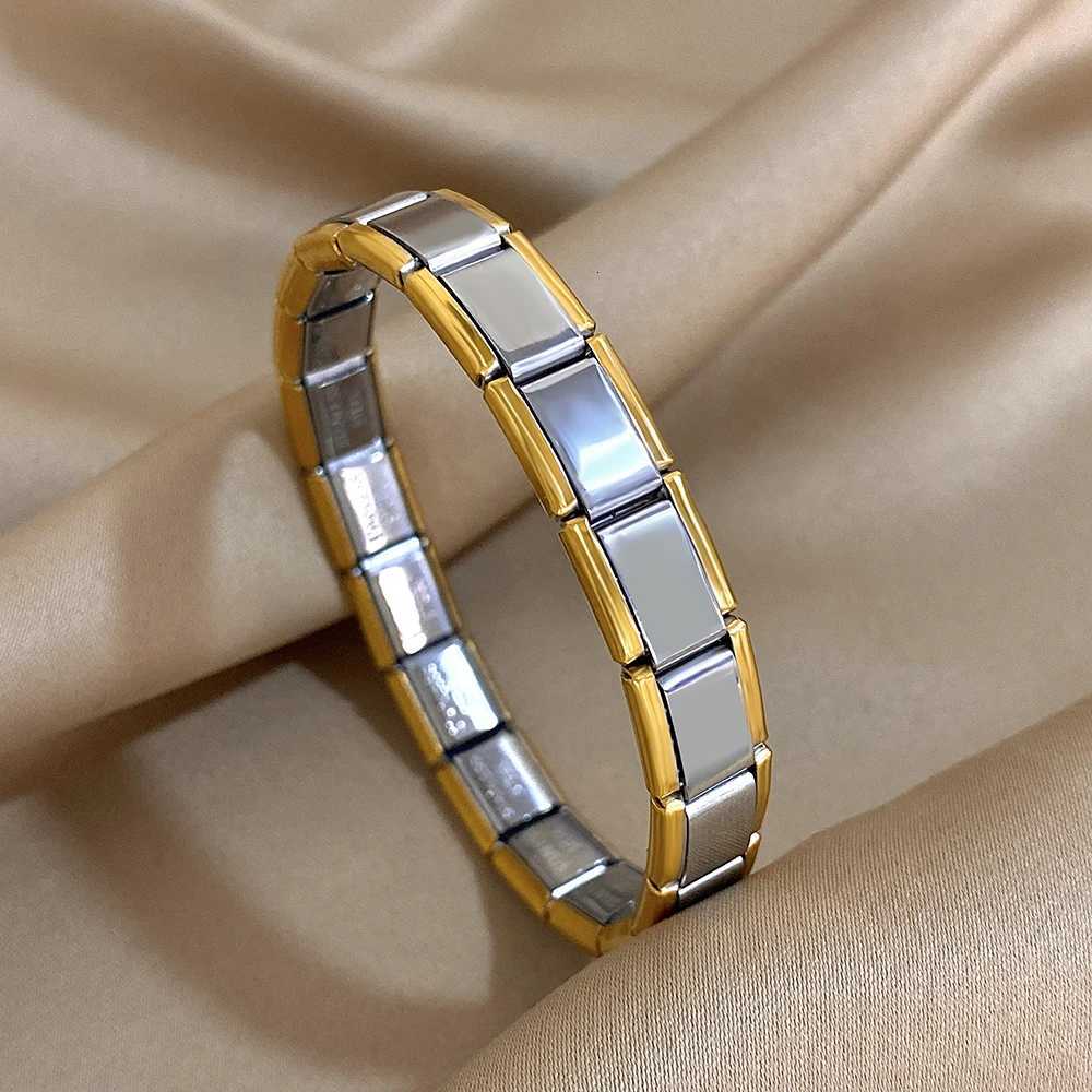 9mm Width Italian Charm Stainless Steel Stretch Bracelets Bangles for Women Elastic Link Chain Wristband Jewelry X2507181