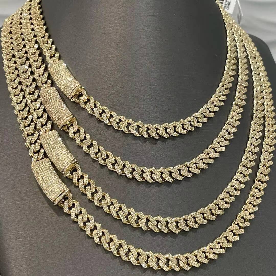 Cuban Moissanite Chain Necklace Silver 925 Plated White Gold Hiphop Jewelry Round Cut Moissanite Chain