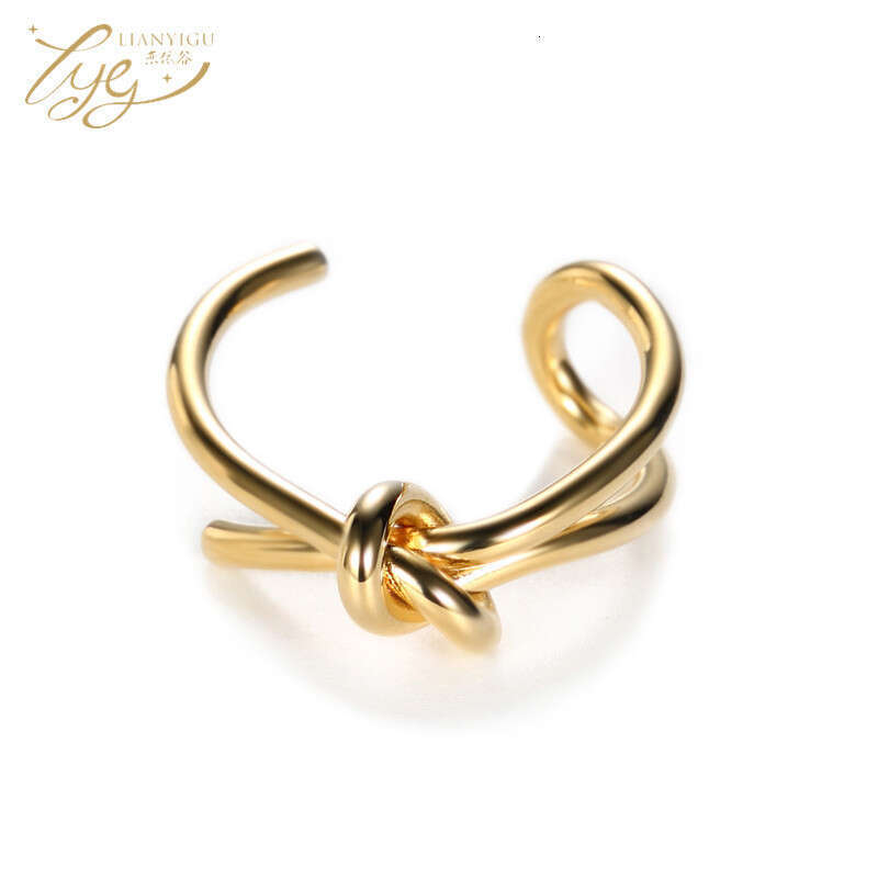 New Korean and Japanese Trend Double Layer Knotted Open Personality Simple Knot Design Gold Plated Ring Niche Jewelry