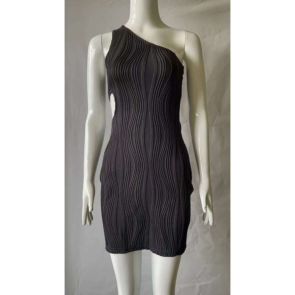 Hollow Out Asymmetrical Women's Autumn New Sexy Elegant Commuter One-Shoulder Long Dress B5 g5