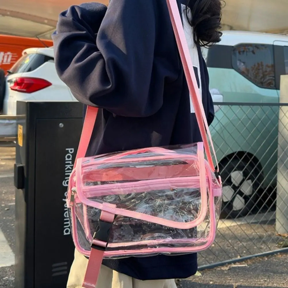Trendy PVC Crossbody Bag Zipper Transparent Shoulder Bag Solid Color Large Capacity Tote Handbag Concerts 250714
