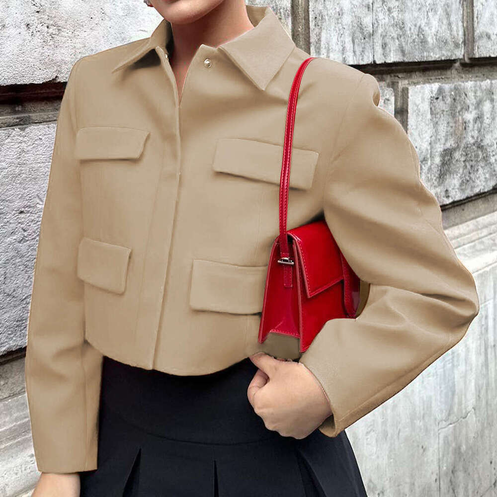 TRAFZA Spring New Style Flip Collar Decorative Casual Loose Short Blazer B5