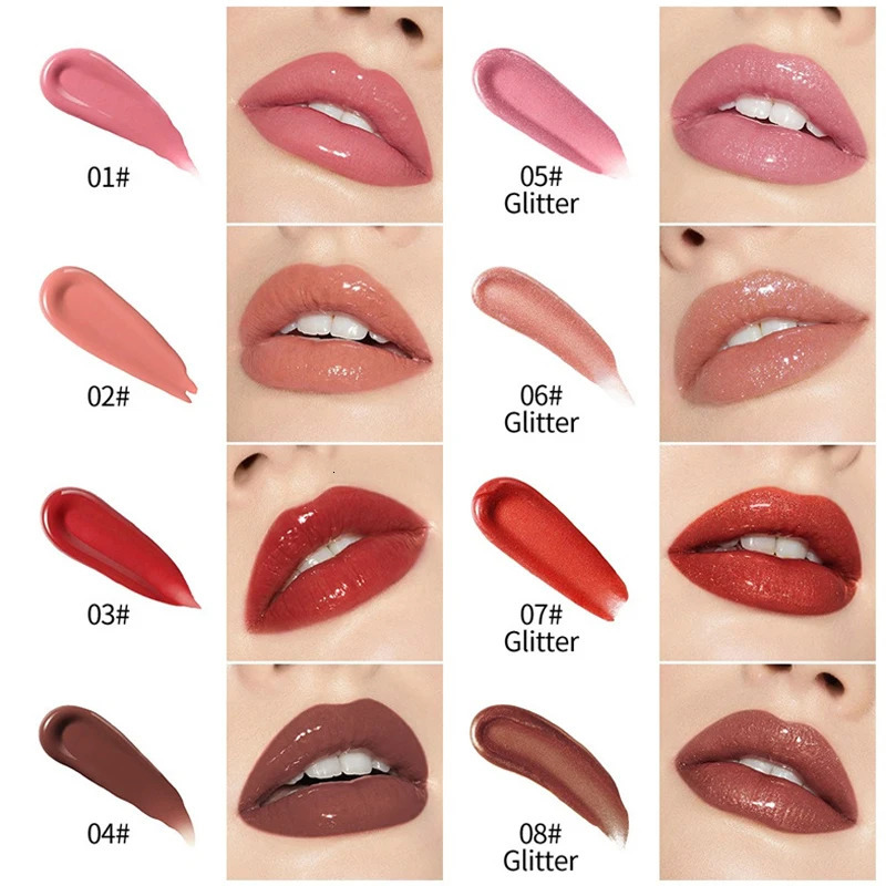 Water Glossy Mirror Lipstick Lasting Moisturizing Lip Balm Glitter Pearl Solid Lip Gloss Sexy Red Brown Non-Stick Cup Lip Tint 250716