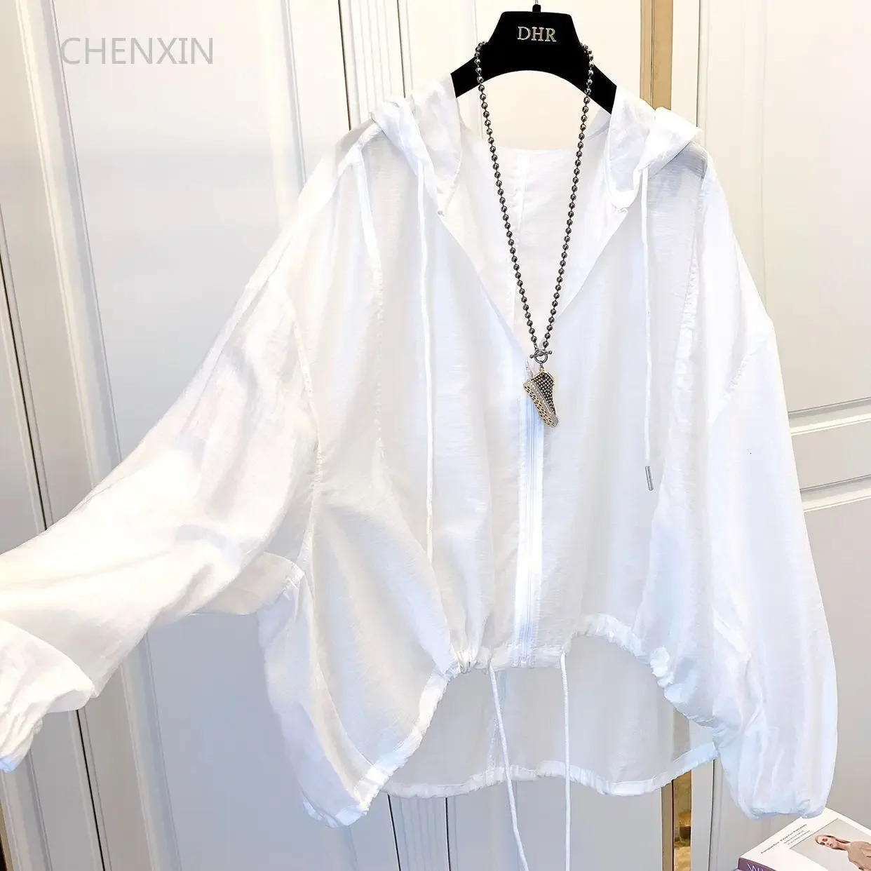 Jacket Hooded Summer SunProof Zipper Coats Thin Loose See Through Outerwear Breathable Outwear Lightweight Clothes Black 250715