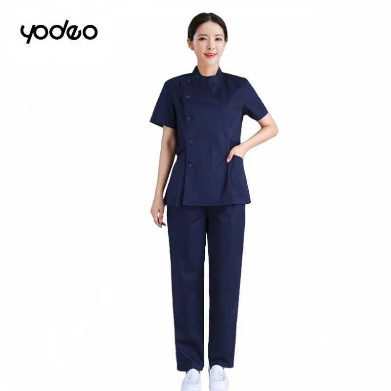 Medical nurse standing collar summer short sleeved beauty salon nurse clothes long sleeved slim fit medical staff work clothes Z250718