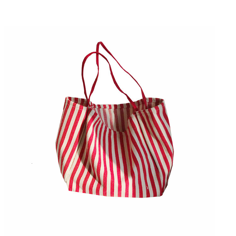T01 Large Capacity Korean-style Classic Vintage Striped Shoulder Bag Chic and Simple Canvas Bag Trendy Street Style Bag