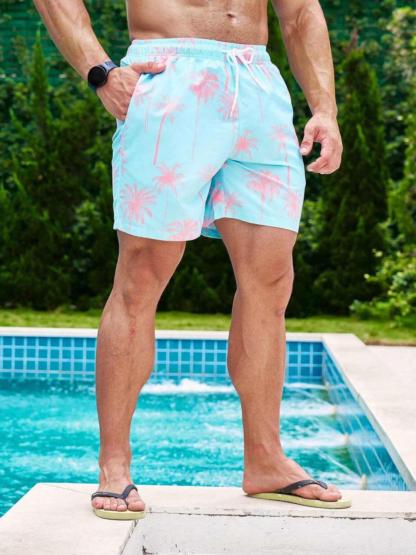 New Coconut Tree Graphic Print Men Shorts Hawaii Pool Board Shorts Beach Vacation Quick-drying Boys Pants Summer Casual Clothing W250718