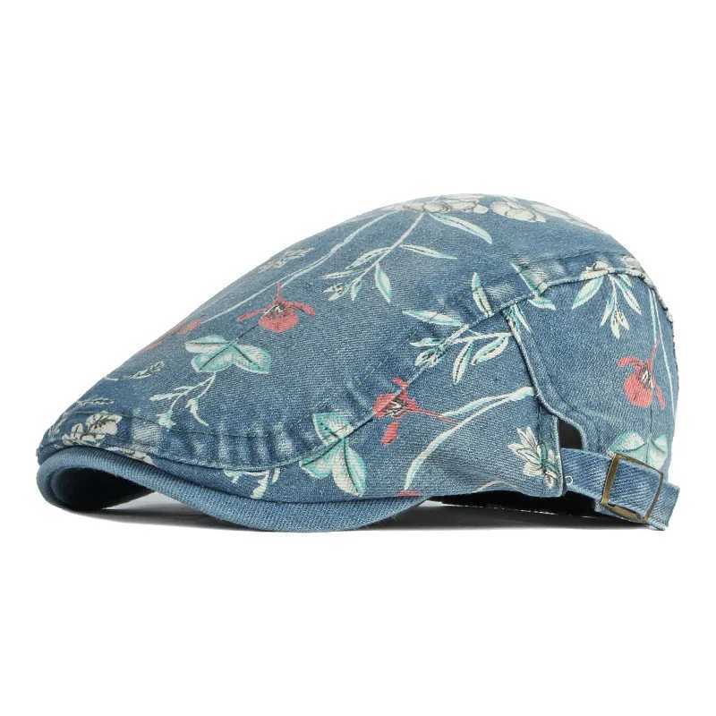 2022 Four Seasons Cotton Flower Print Newsboy Caps Flat Peaked Cap Women Painter Beret Hats 16 L250718
