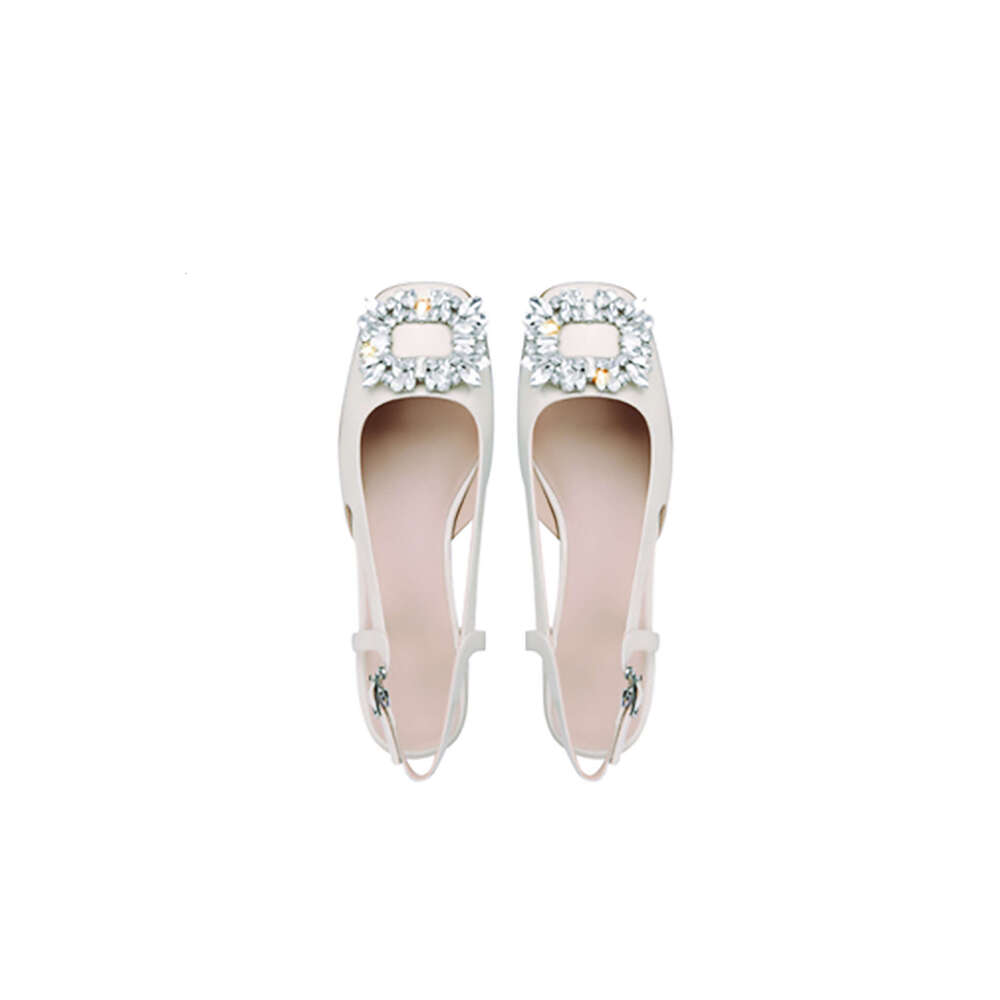 Designer Studiolee Sparkling Diamond Square Shallow Mouth Buckle Strap Backless Closed Toe Flat Low Heel Sandals for Women Summer