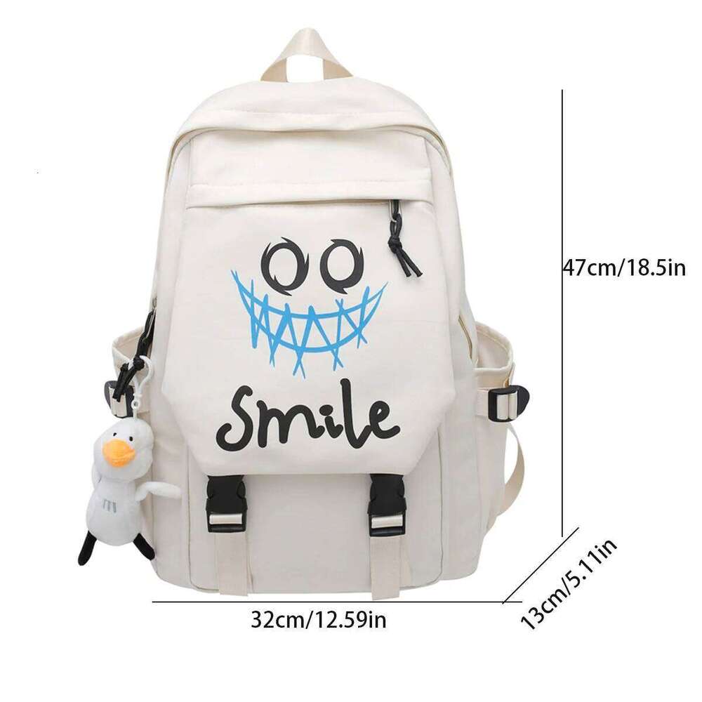 Pocket Front Backpack Preppy Style Solid Color Nylon Bookbag Kawaii Large Capacity Double Handle School Bag
