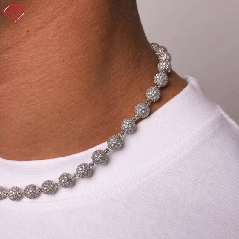 Hiphop 4mm Moissanite Diamond Beads Chain 18k Gold 925 Sterling Silver Iced Out Moissanite Chain