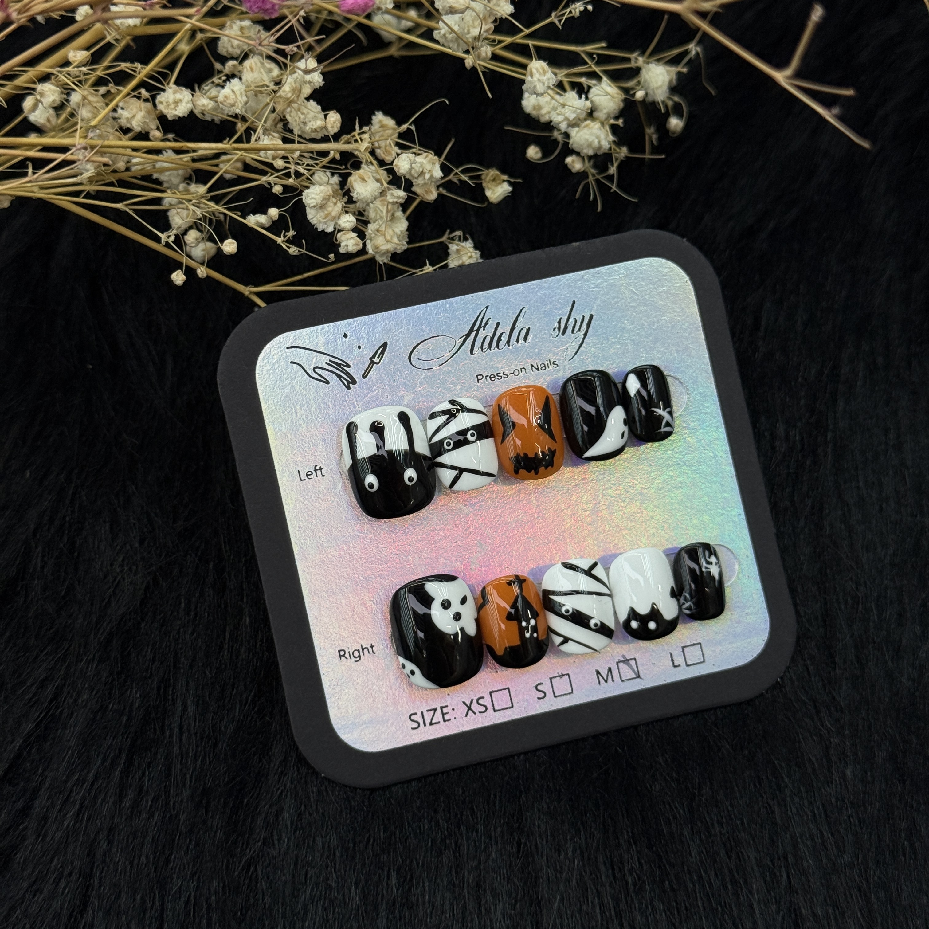 10Pcs Black Orange Abstract Leopard Print Press On Nails