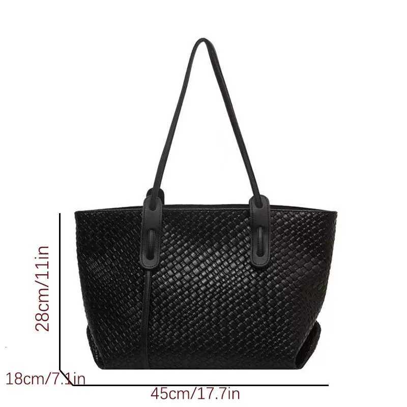 Fi Classic Solid Color Pu Woven Rhombic Lattice Design Double Handle Single Shoulder Large Capacity Tote Bag XJ250718