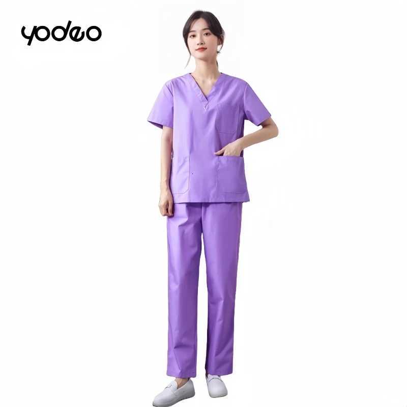 Men women pure cotton medical clothes laboratory long sleeved set clinic doctor work clothes V-neck style pharmacy nurse uniform Z250718