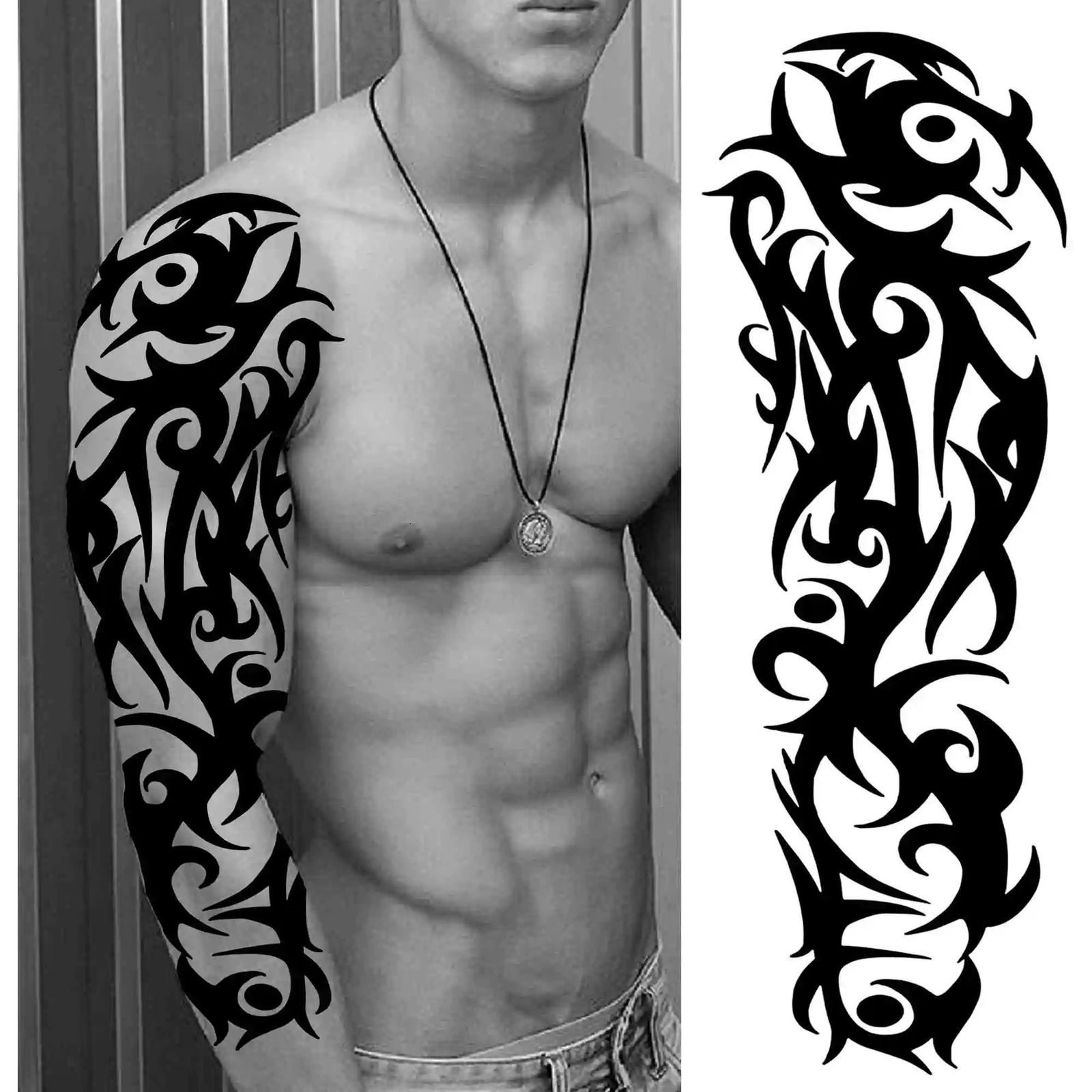 Full Arm Temporary Tattoos Sleeve For Men Women Realistic Tatoos Warrior Lion Tiger Flower Tatoo Sticker Black Totem Maori 250809