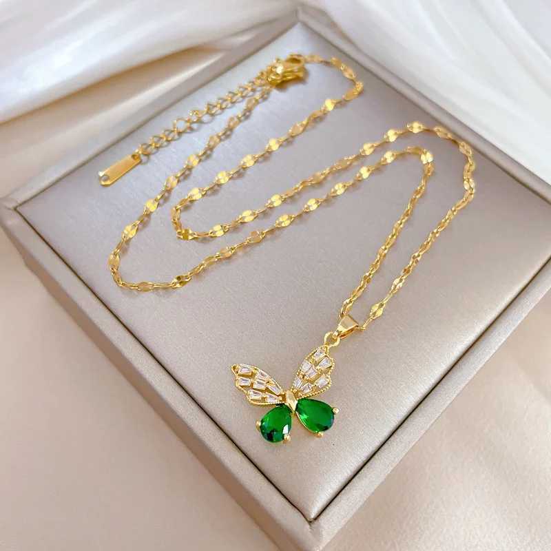 Classic Gorgeous Green Hollow Stainless Steel Necklace Earrings Set Decoration Fashion Girl Birthday Dinner Gift X250718
