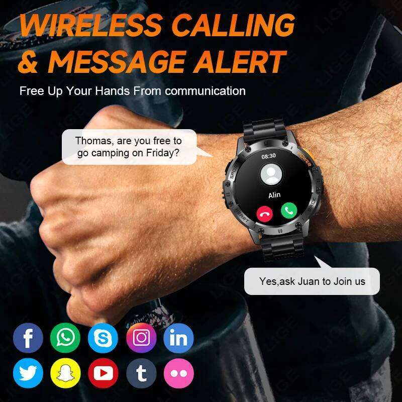 For Android ios New AMOLED Smart Watch Men with Flashlight Sports Waterproof Fiess Tracker Bluetooth Call Smartwatch Man+Box free shipping