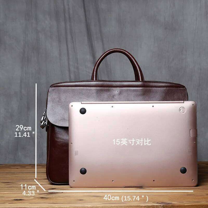 NZPJ Genuine Leather Men's Briefcase Vintage Natural Cowhide Handbag Large Capacity Crossbody Casual Fashion Computer Bag MDNG