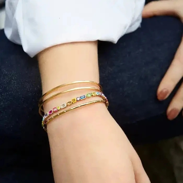 Summer Fashion Rainbow Colorful CZ Tennis Chain Bracelet For Women Girl Iced Out Bling Geometric Cubic Zirconia Jewelry 2025 250717